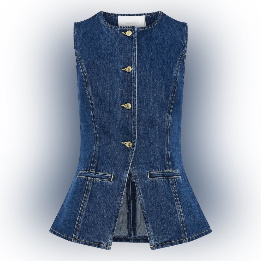 Meshki Abel Denim Button Up Top - Dark Blue